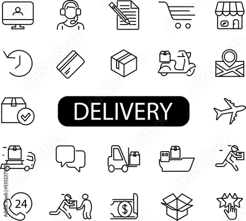 Online shopping and delivery. Collection of simple black symbols in silhouette. Vector illustration. EPS 10