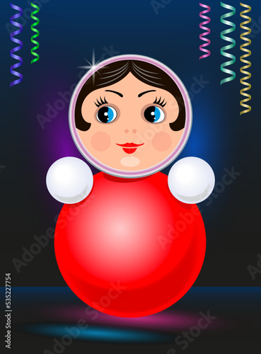 A doll for the youngest children  a tumbler. A color educational toy.  Vector image. 