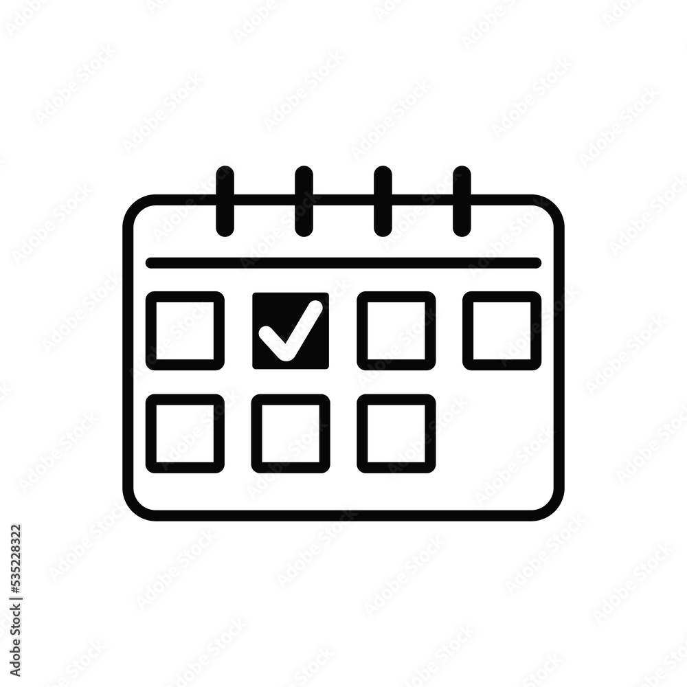 Desk black calendar icon. Work to do and deadline symbol with cells for holidays and required dates vector Desk black calendar icon. Work to do and deadline symbol with cells for holidays and required dates vector