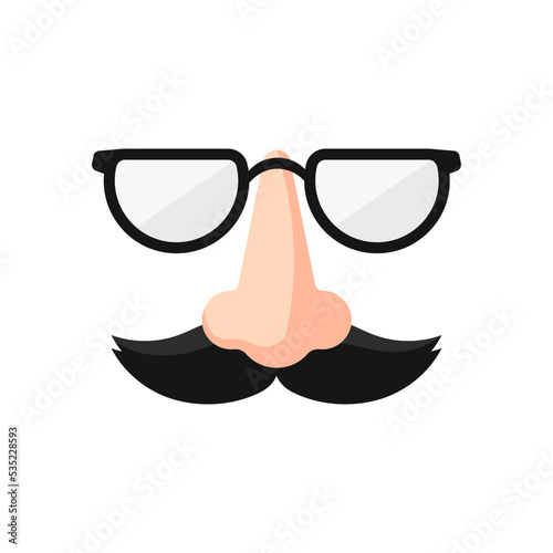 Glasses and nose with mustache template. Cheerful disguise for masquerade and impersonation party of an elderly vector man
