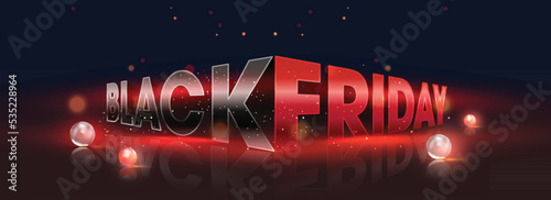 Stylish Black Friday Text With Shiny Pearl On Blue And Brown Light Effect Background.