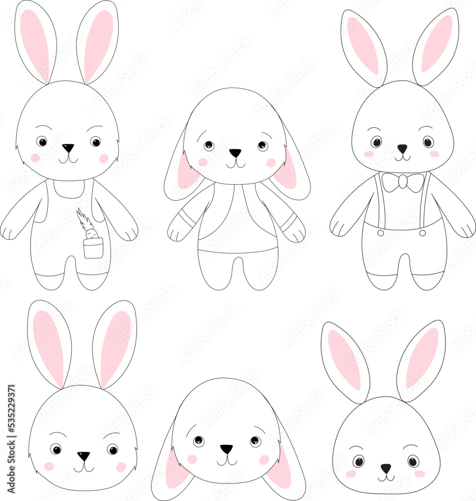 rabbits cartoon set sketch ,outline isolated rabbits cartoon set sketch ,outline isolated