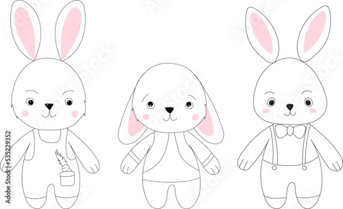 rabbits cartoon set sketch ,outline