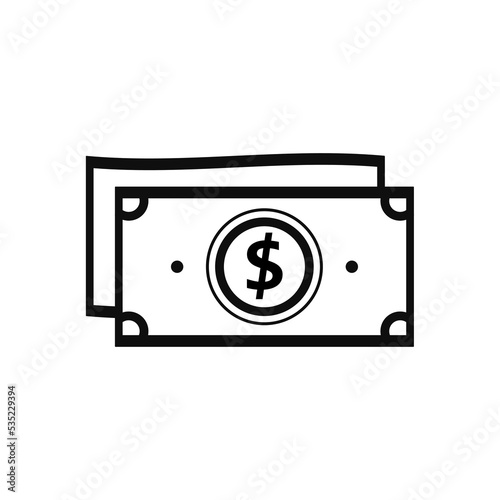 Paper money icon. Black financial cash for payment and investment with loans in profitable banking vector transactions