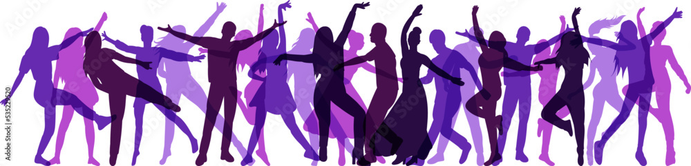 men and women dancing silhouette on white background isolated