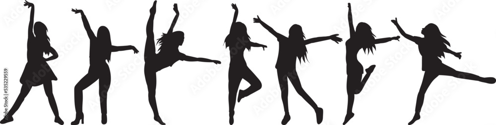 women dancing silhouette on white background