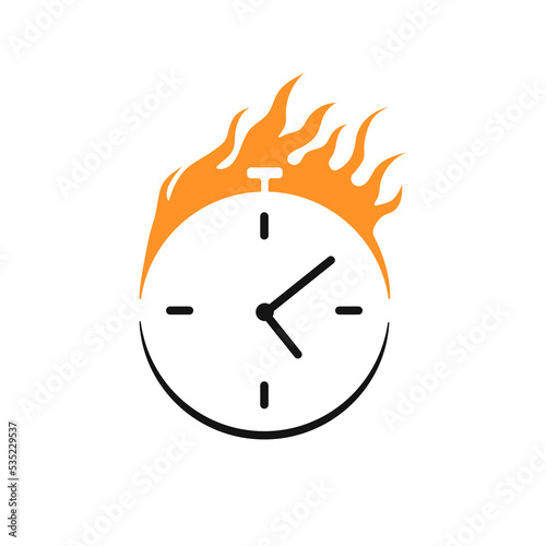 Burning clock icon. Symbolic project deadline and symbol of vigorous impulse to work with creative vector energy