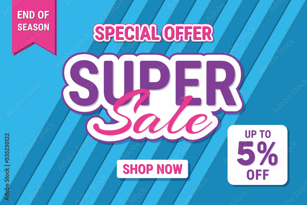 Super sale banner design for discount promotion, Up to 5% percentage off Sale. Discount offer price sign. Special offer symbol. Vector illustration of a discount tag badge