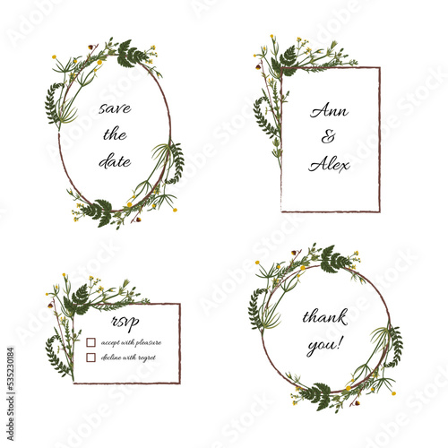 Vector botanical frames in dark colors. Wedding invitation.