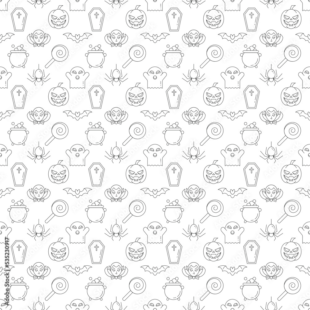 Vector seamless pattern of Halloween elements on white background for wallpapers, wrappers, web sites, giftboxes