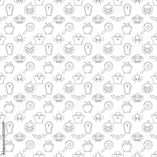 Vector seamless pattern of Halloween elements on white background for wallpapers, wrappers, web sites, giftboxes