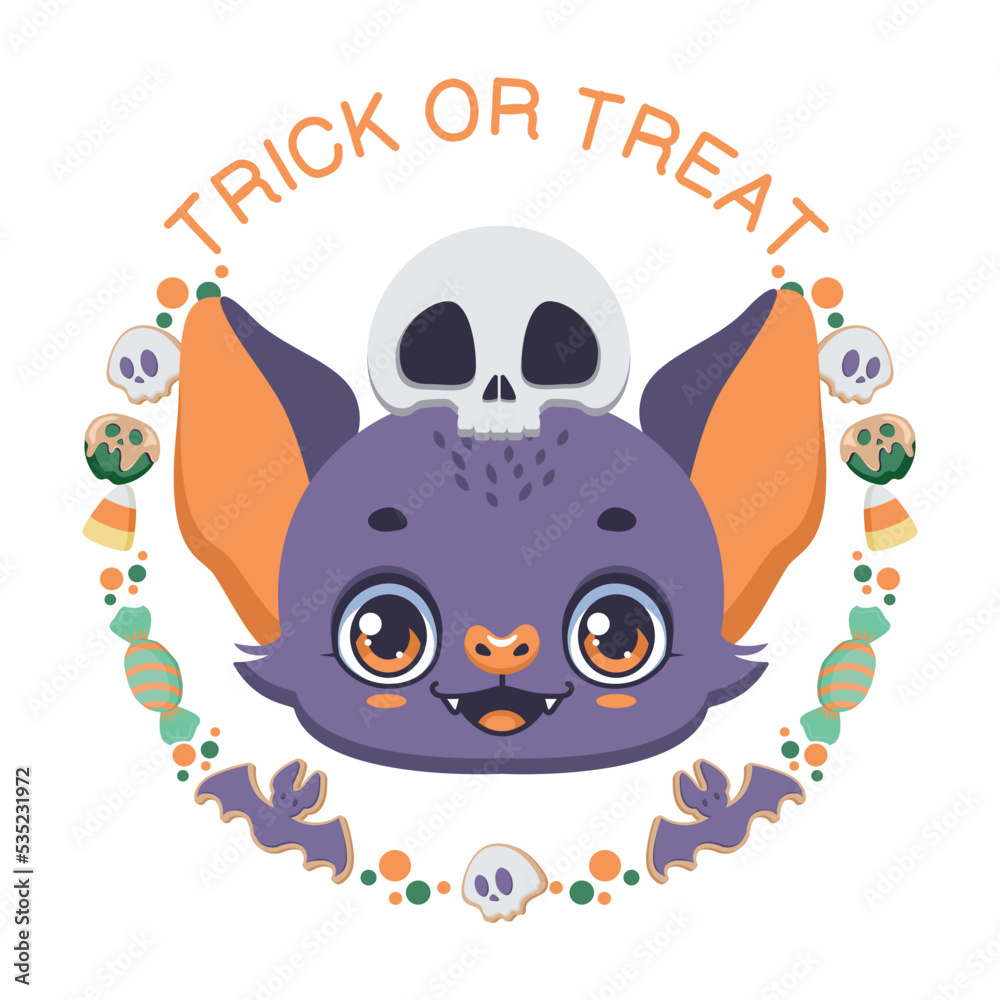 Halloween trick or treat illustration with cute bat Halloween trick or treat illustration with cute bat