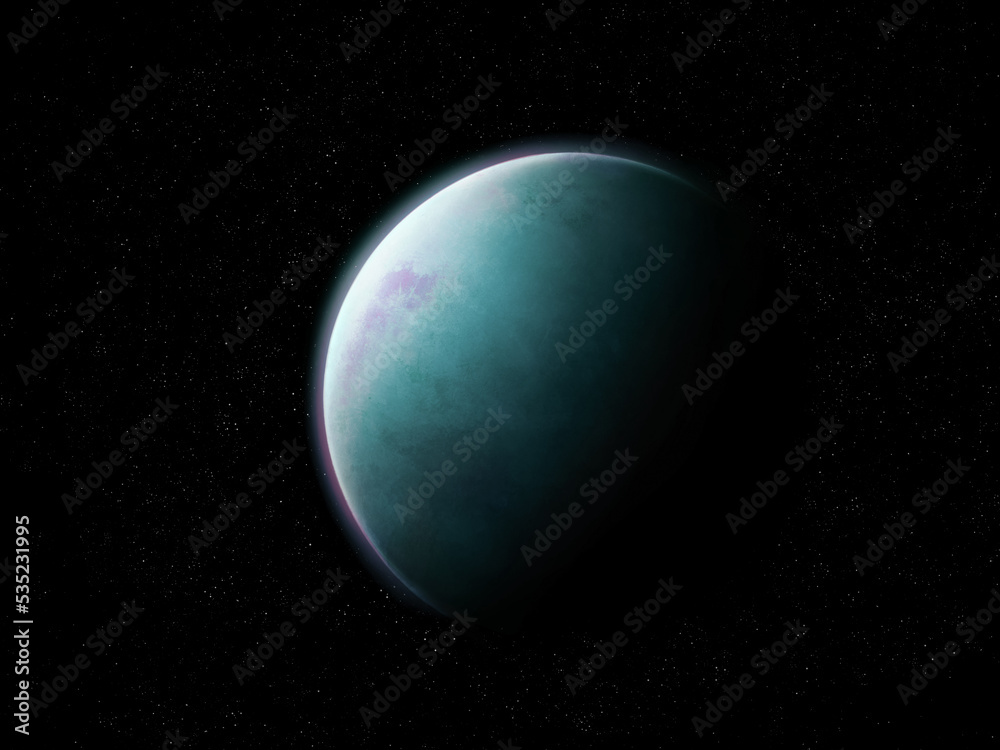 Fantastic planet in space. Exoplanet from another star system. Abstract background 3d rendering.
