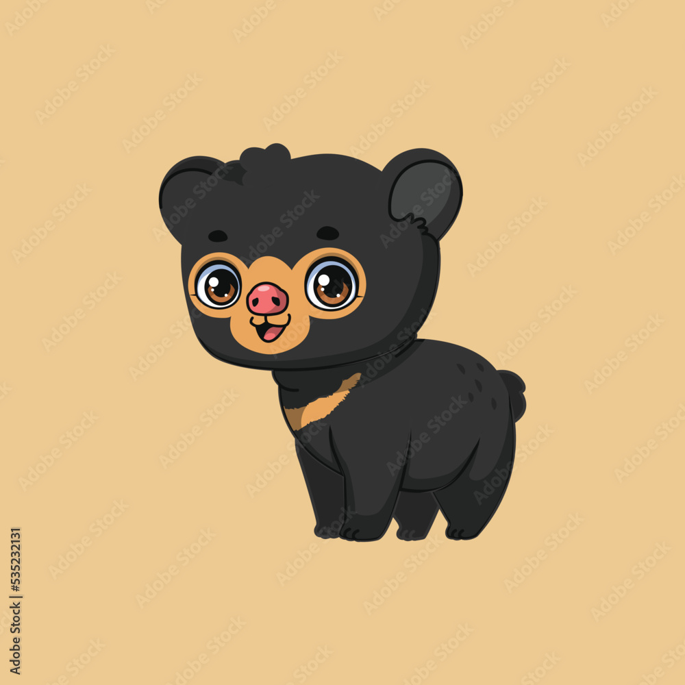 Illustration of a cartoon sun bear on colorful background Illustration of a cartoon sun bear on colorful background