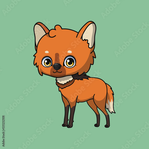Illustration of a cartoon maned wolf on colorful background photo