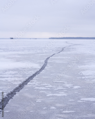 Crack in the ice on Hjälmaren lake