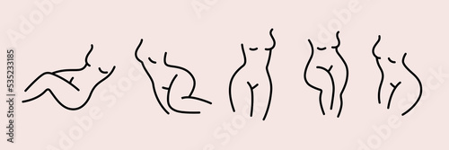 Woman body outline silhouettes. Various female line figure. Simple line emblem for beauty salons, cosmetics. 