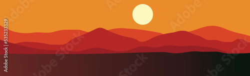 vector ilustration of landscape nature in sunset. with view a mountain.for background or banner.