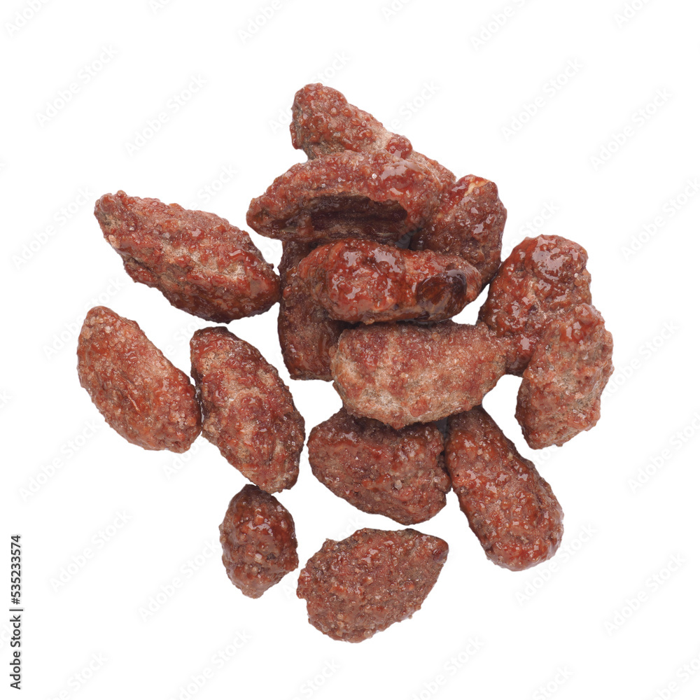 Tasty roasted almonds on a transparent background, seasonal sweet food