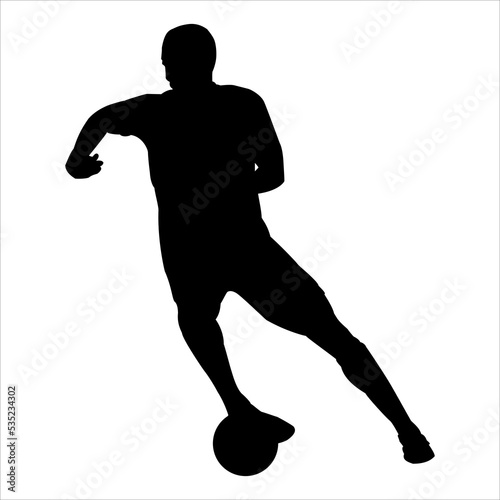 Art illustration design concept symbol soccer player football silhouette when dribble the ball