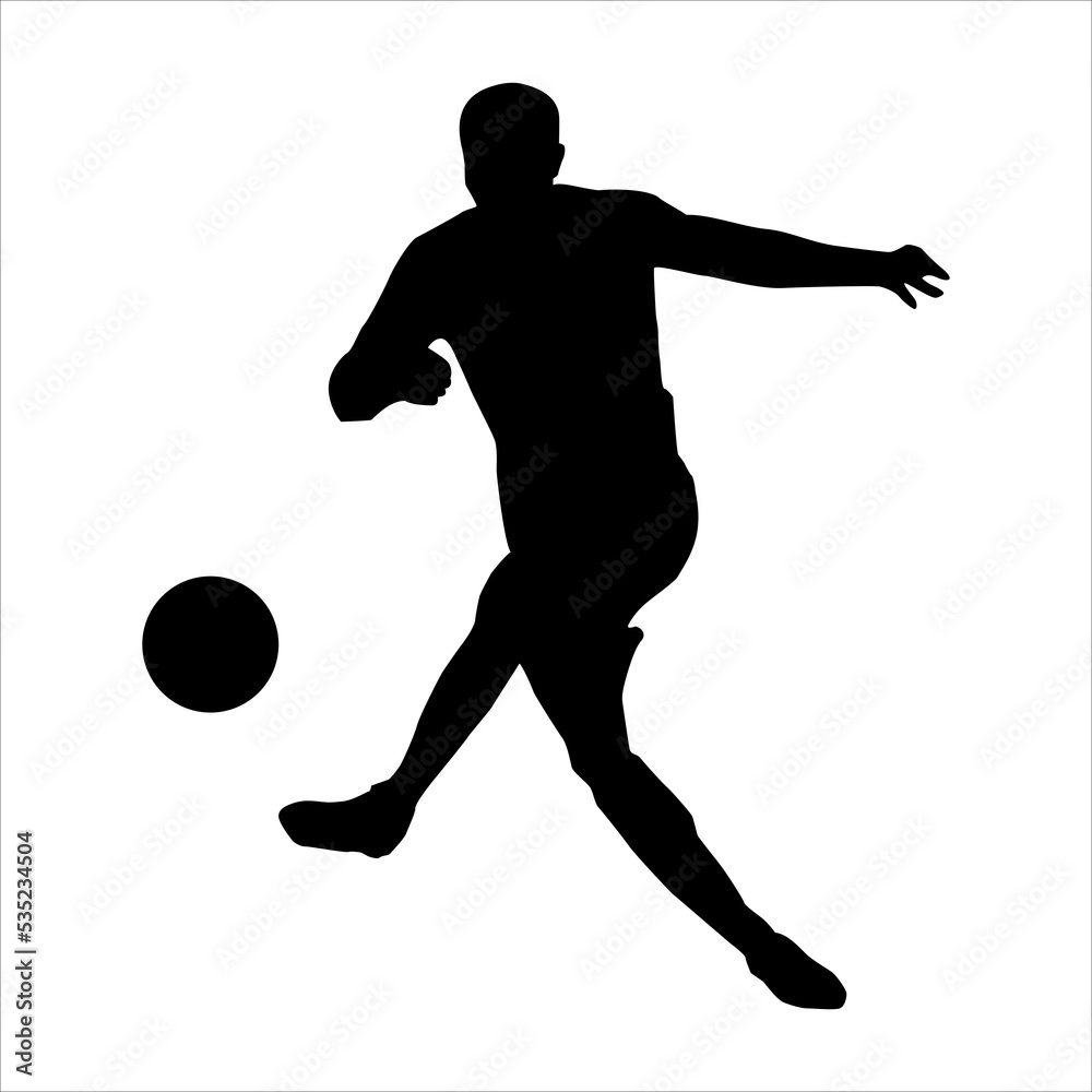 Art illustration design concept symbol soccer player football silhouette when kick the ball
