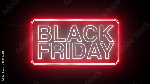 Neon Black Friday sign. Red and white letters sign animation in 4K.