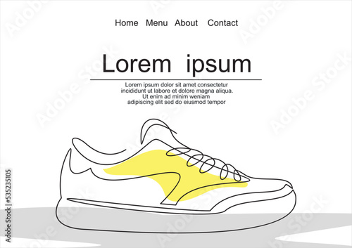 Vector illustration of sneakers. Sports shoes in a line style. Continuous one line