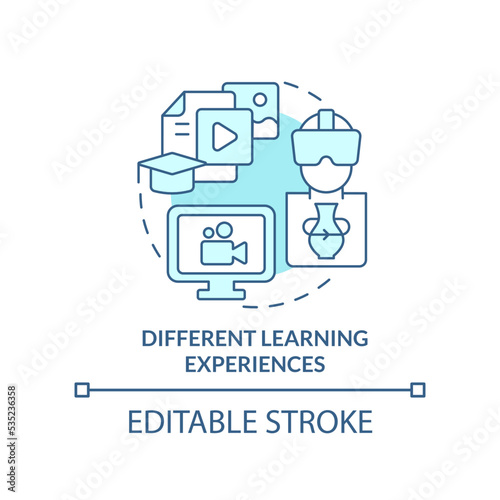 Different learning experiences turquoise concept icon. Online corporate training abstract idea thin line illustration. Isolated outline drawing. Editable stroke. Arial, Myriad Pro-Bold fonts used photo