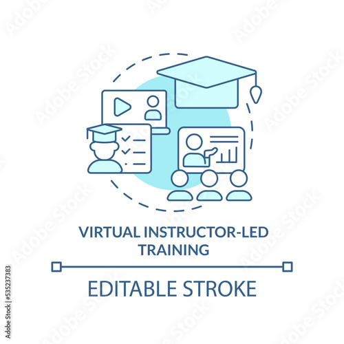 Virtual instructor-led training turquoise concept icon. Corporate coaching program abstract idea thin line illustration. Isolated outline drawing. Editable stroke. Arial, Myriad Pro-Bold fonts used photo