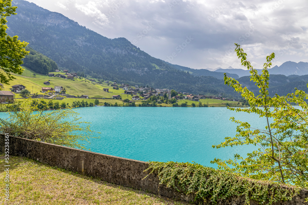 View of Lungern lake (Lungernsee) in Lungern, Switzerland