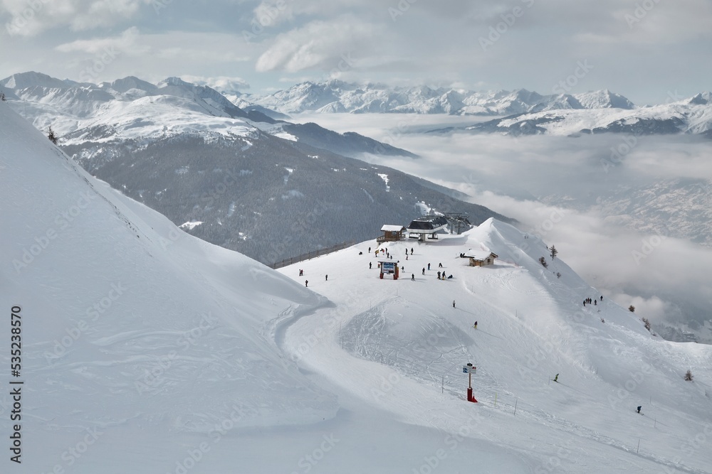 Skiing slopes from the top