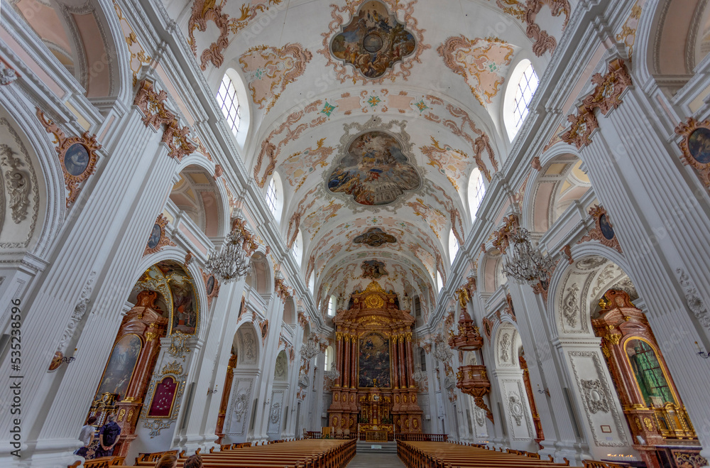 LUCERNE, SWITZERLAND, JUNE 21, 2022 - Inner view of the Jesuit church of St. Franz Xaver in Lucerne, Switzerland