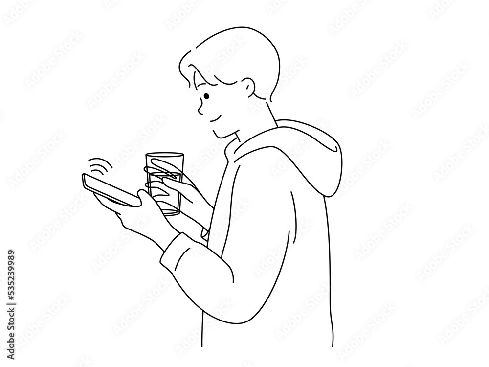 Young man using cellphone wireless connection Young man using cellphone wireless connection