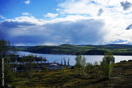 Industrial landscape on the shore of the Kola Bay.