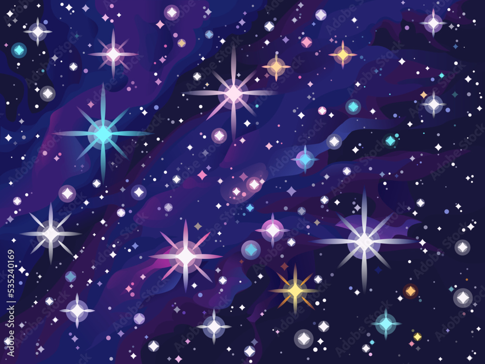 Dark blue night sky with shiny colorful stars. Vector space illustration. Dark blue night sky with shiny colorful stars. Vector space illustration.