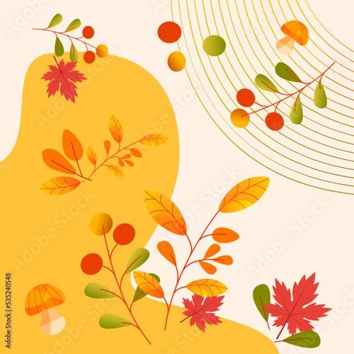 autumn background with leaves  mushrooms  place for header