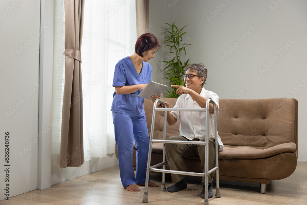 Caregiver take care older man that having Sarcopenia and muscle loss. Sarcopenia is a degenerative disease of the muscle usually caused by the natural consequence of aging. Caregiver take care older man that having Sarcopenia and muscle loss. Sarcopenia is a degenerative disease of the muscle usually caused by the natural consequence of aging.