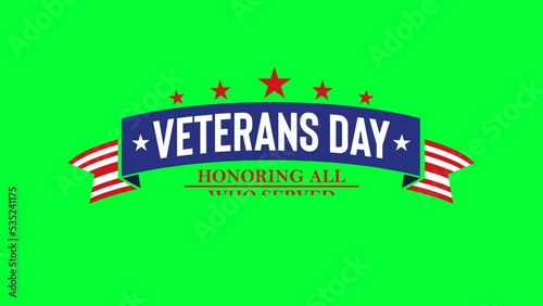 Veterans day commemoration template footage with stars and ribbon flag isolated on green screen