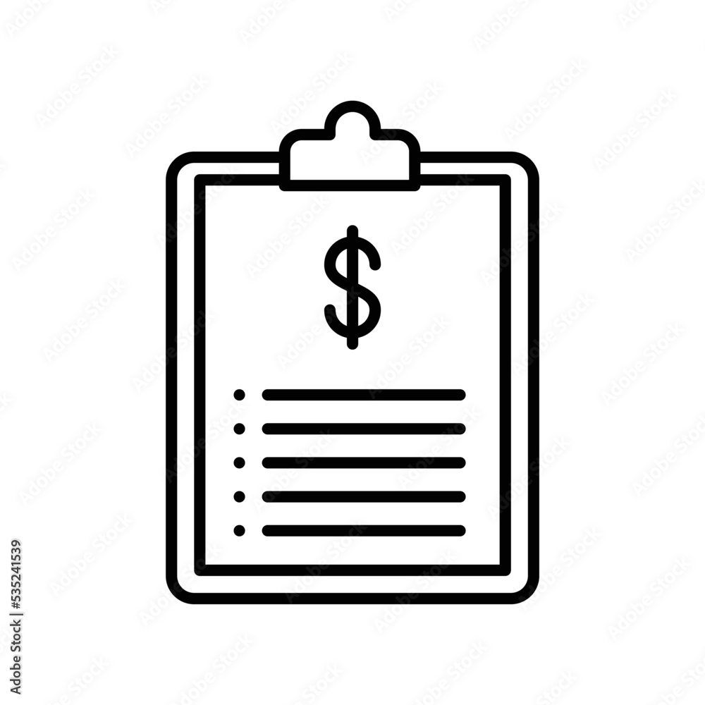 Business task with clipboard, dollar and list in black outline style Business task with clipboard, dollar and list in black outline style
