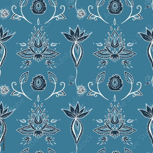 seamless pattern of curls and flowers