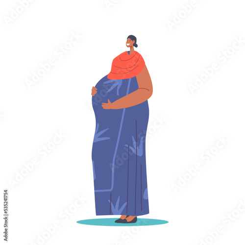 Indian Female Character Prepare for Maternity, Pregnancy, Motherhood Concept. Pregnant Woman wear Saree, Young Mother