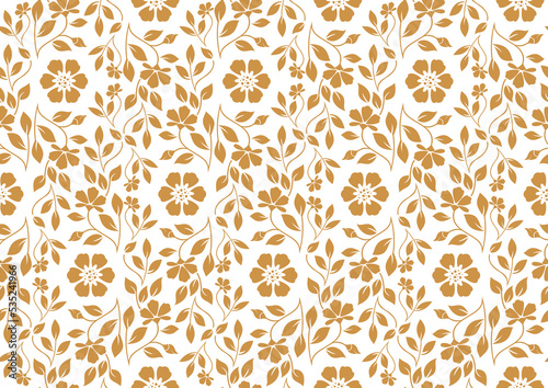 Flower pattern. Seamless white and gold ornament. Graphic vector background. Ornament for fabric, wallpaper, packaging