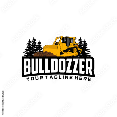 Bulldozzer logo vector for construction company. Vehicle equipment template vector illustration for your brand. photo