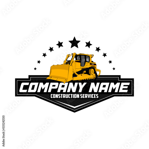 Bulldozer logo template vector. Heavy equipment logo vector for construction company.