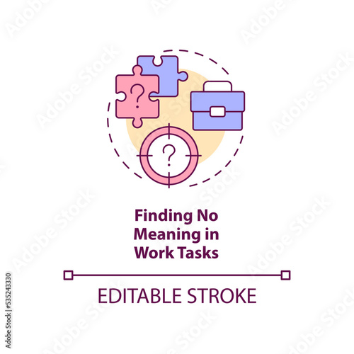 Finding no meaning in work tasks concept icon. Demotivated employees. Meaningless abstract idea thin line illustration. Isolated outline drawing. Editable stroke. Arial, Myriad Pro-Bold fonts used