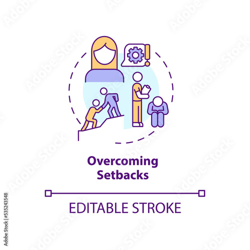 Overcoming setbacks concept icon. Supportive attitude. Help and motivate. Mentoring abstract idea thin line illustration. Isolated outline drawing. Editable stroke. Arial, Myriad Pro-Bold fonts used