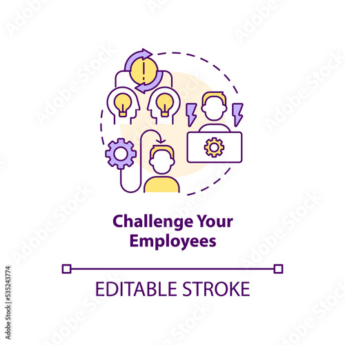 Challenge your employees concept icon. Push out of comfort zone. Upgrade workforce abstract idea thin line illustration. Isolated outline drawing. Editable stroke. Arial, Myriad Pro-Bold fonts used