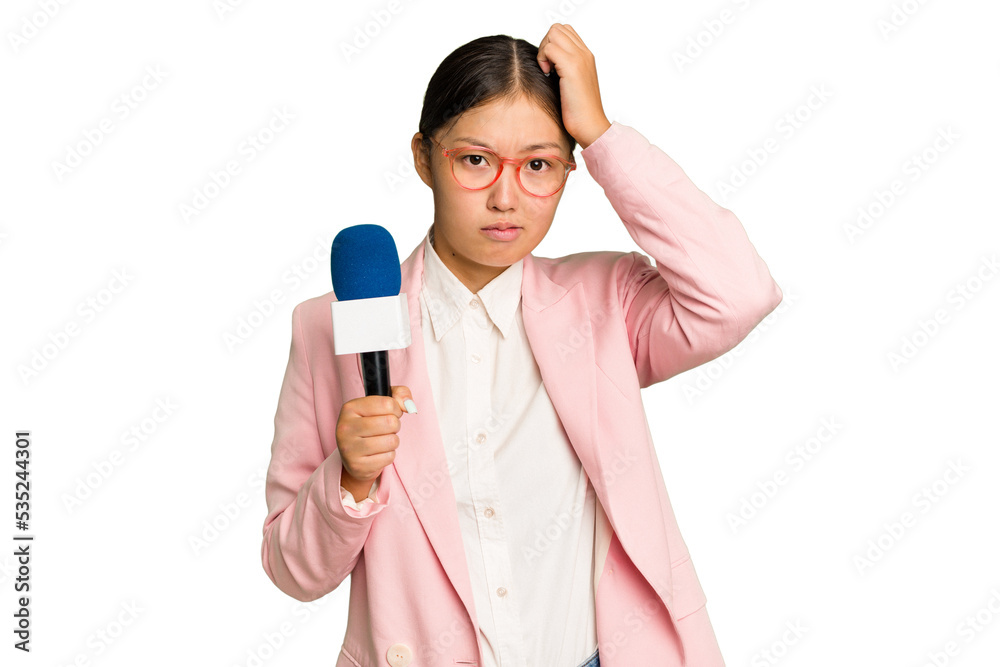 Young TV Asian presenter isolated on green chroma background being shocked, she has remembered important meeting. Young TV Asian presenter isolated on green chroma background being shocked, she has remembered important meeting.
