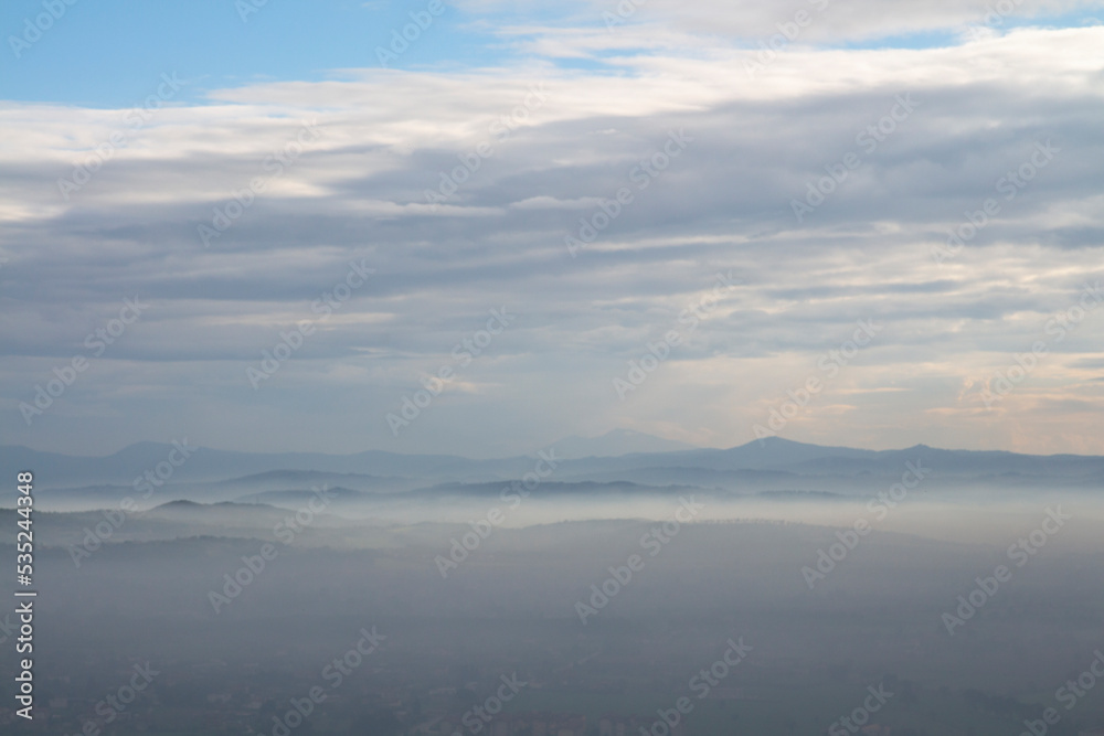 landscape in the fog and clouds