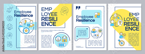 Employees resilience blue and yellow brochure template. Leaflet design with linear icons. Editable 4 vector layouts for presentation, annual reports. Questrial-Regular, Lato-Regular fonts used